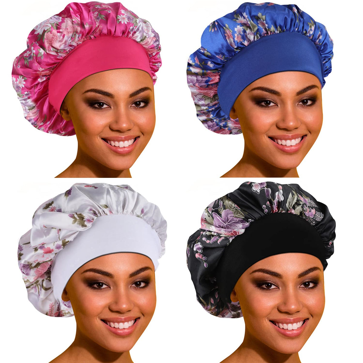 Bonnet ROYBENS satin dormir avec bandes élastiques pour cheveux bouclés