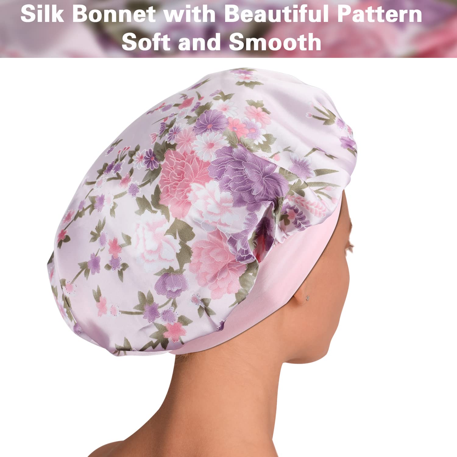 RoyBens bonnet satin dormir – porté sur tête, couvre entièrement les cheveux.