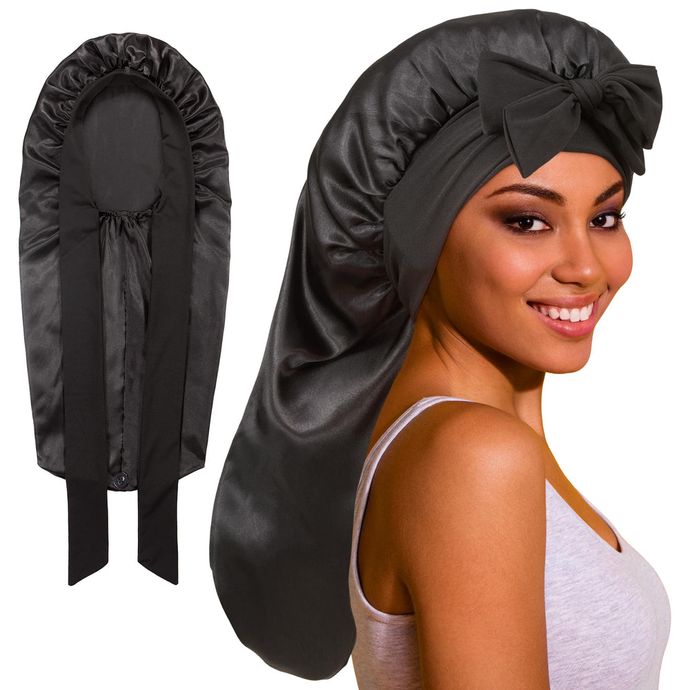 ROYBENS bonnet satin long avec lanière pour ajustement confortable pendant le sommeil.