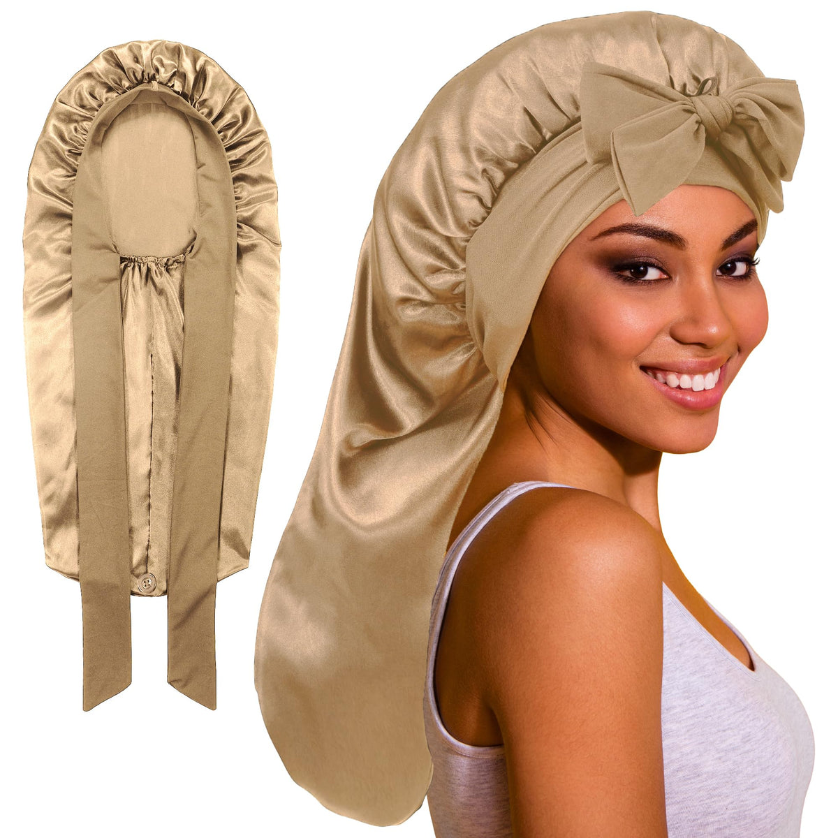 ROYBENS bonnet satin long pour la nuit protège les cheveux pendant le sommeil.