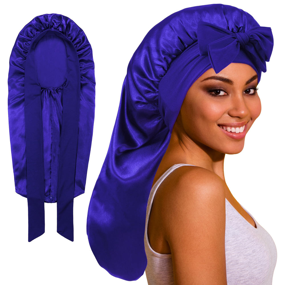 ROYBENS bonnet satin longue : protection nocturne douce pour les cheveux.