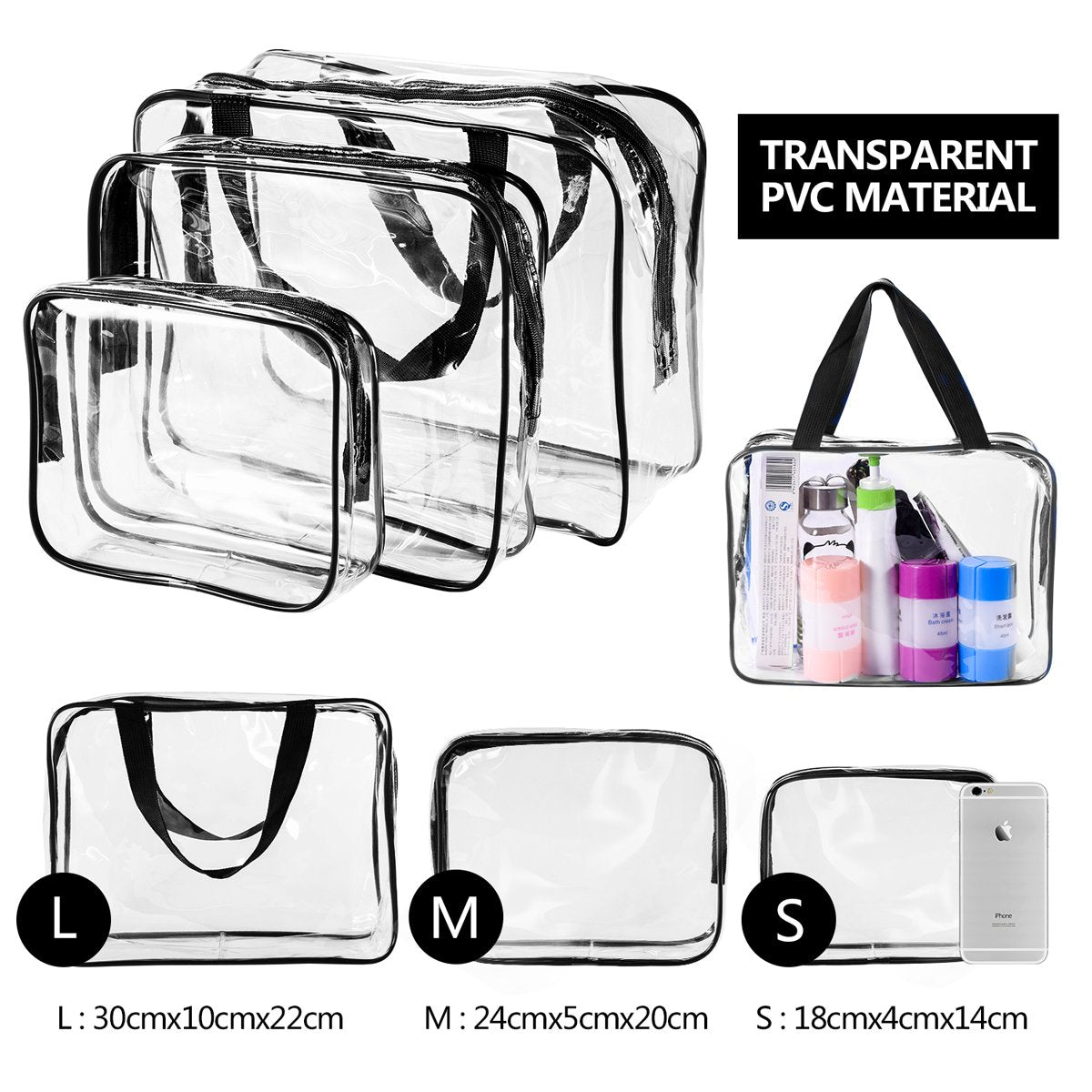 Étui accessoires ROYBENS transparent PVC, rangement pratique pour petits objets.