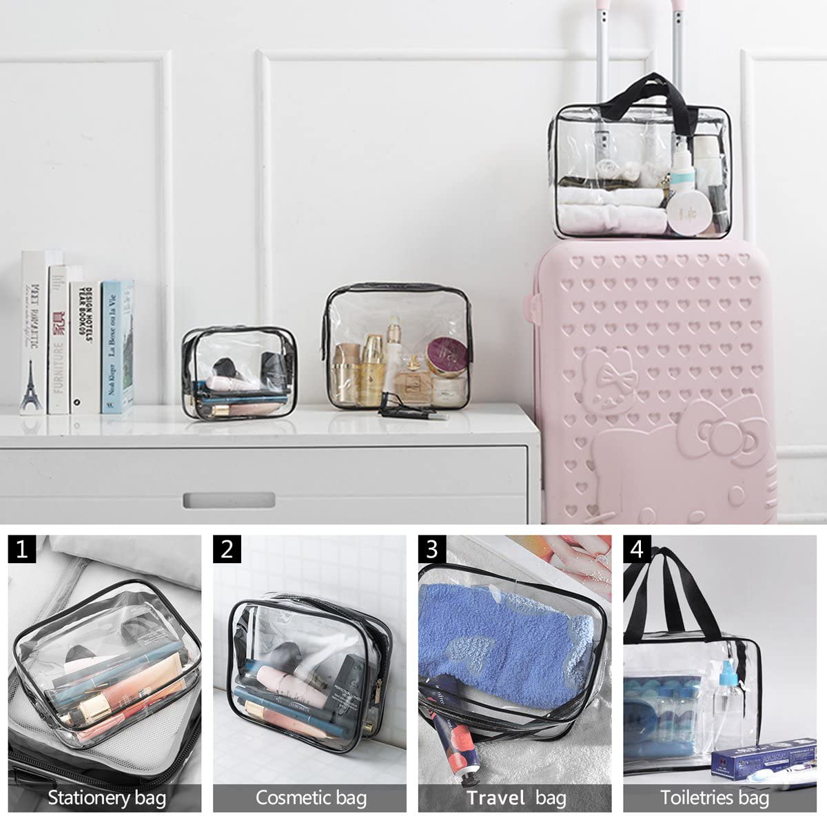 Sac cosmétique ROYBENS transparent PVC, protège et reste facile à repérer.