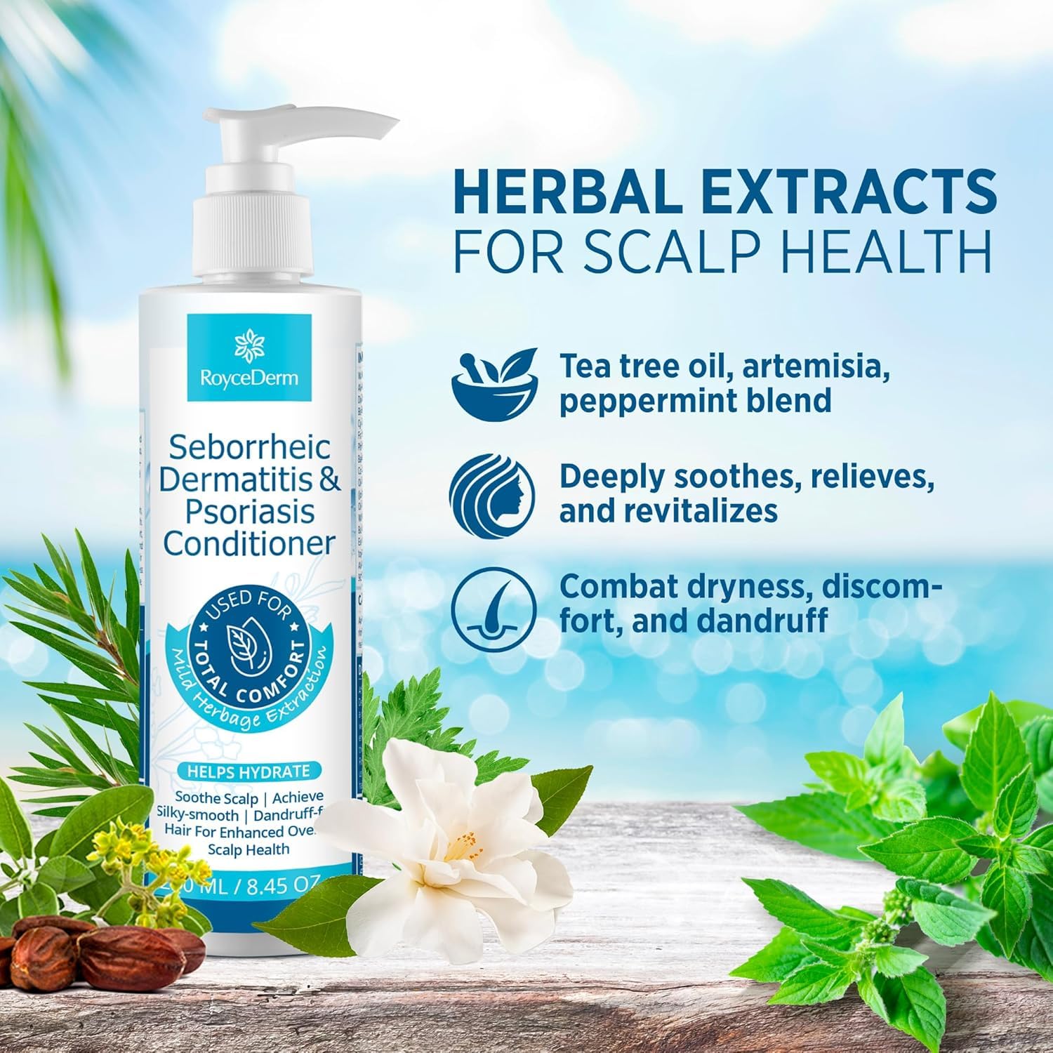 Texture cremeuse du conditionneur Roycederm, application facile pour cheveux propres et sains.