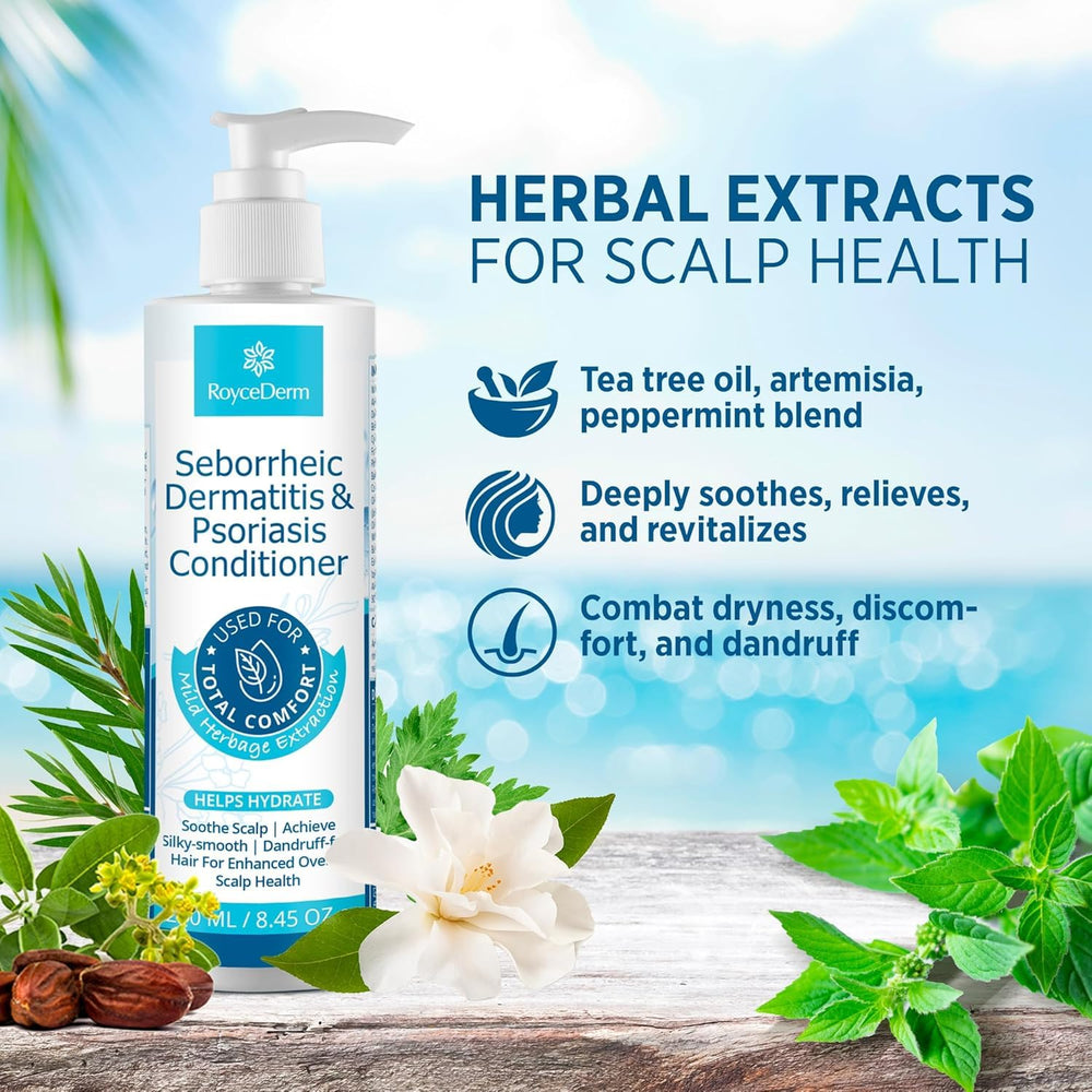 Texture cremeuse du conditionneur Roycederm, application facile pour cheveux propres et sains.