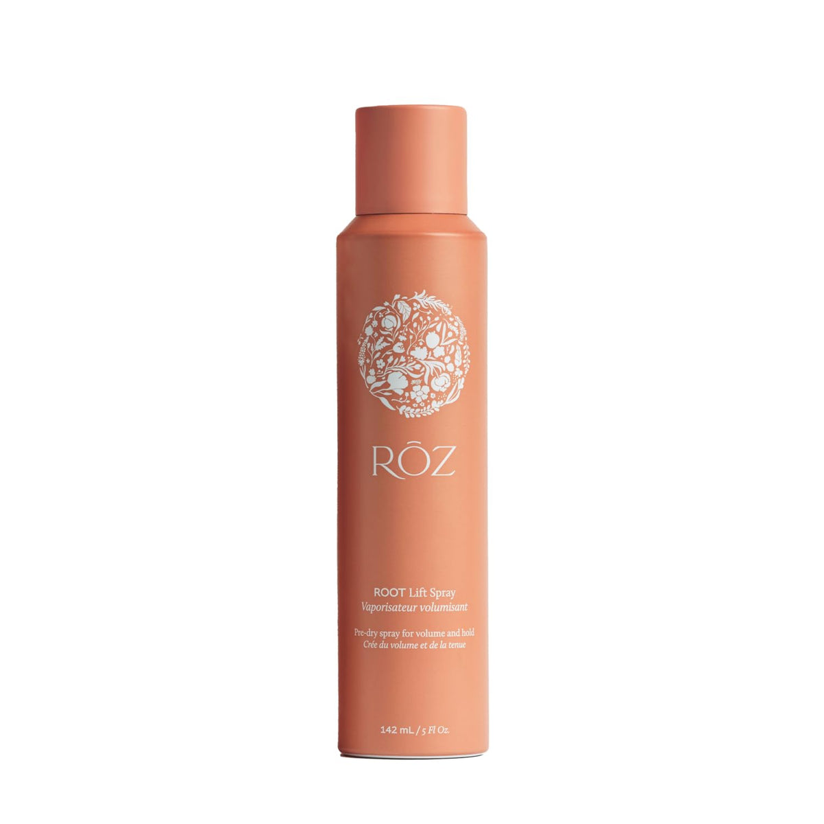 RŌZ Root Lift Spray, gros plan sur la bouteille, volume immédiat et léger.
