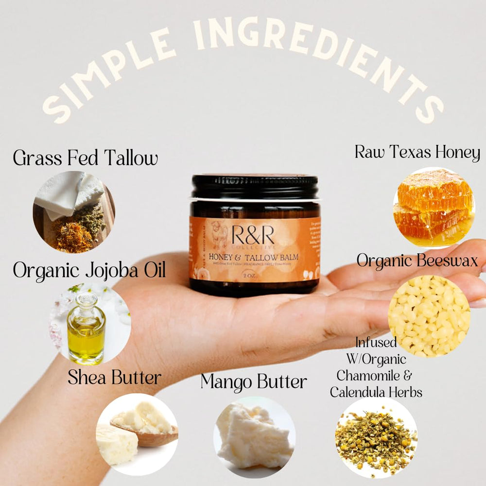 R&R Collective – ingrédients à base de graisse de boeuf nourrissante, hydratation en profondeur.