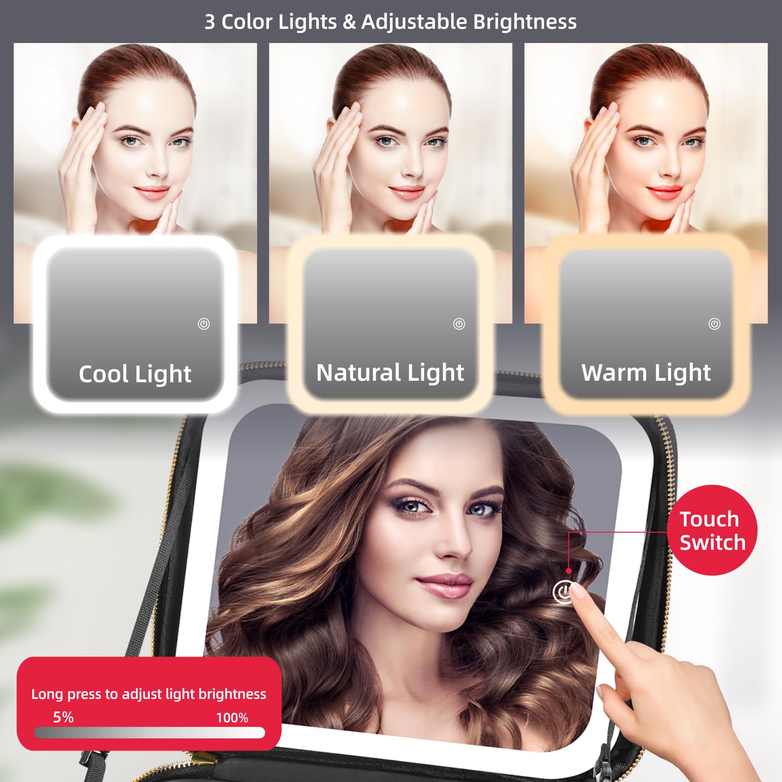 RRtide miroir LED grand écran offre un éclairage précis pour un maquillage fidèle.