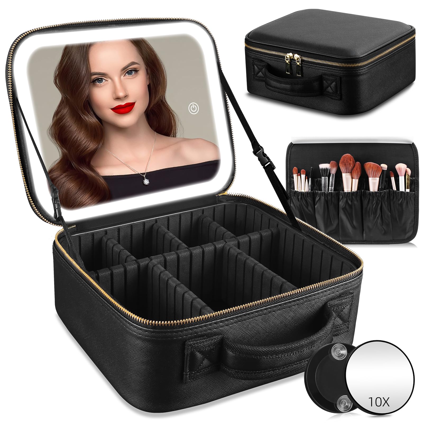 RRtide sac maquillage voyage avec miroir LED, pratique pour retouches en déplacement.