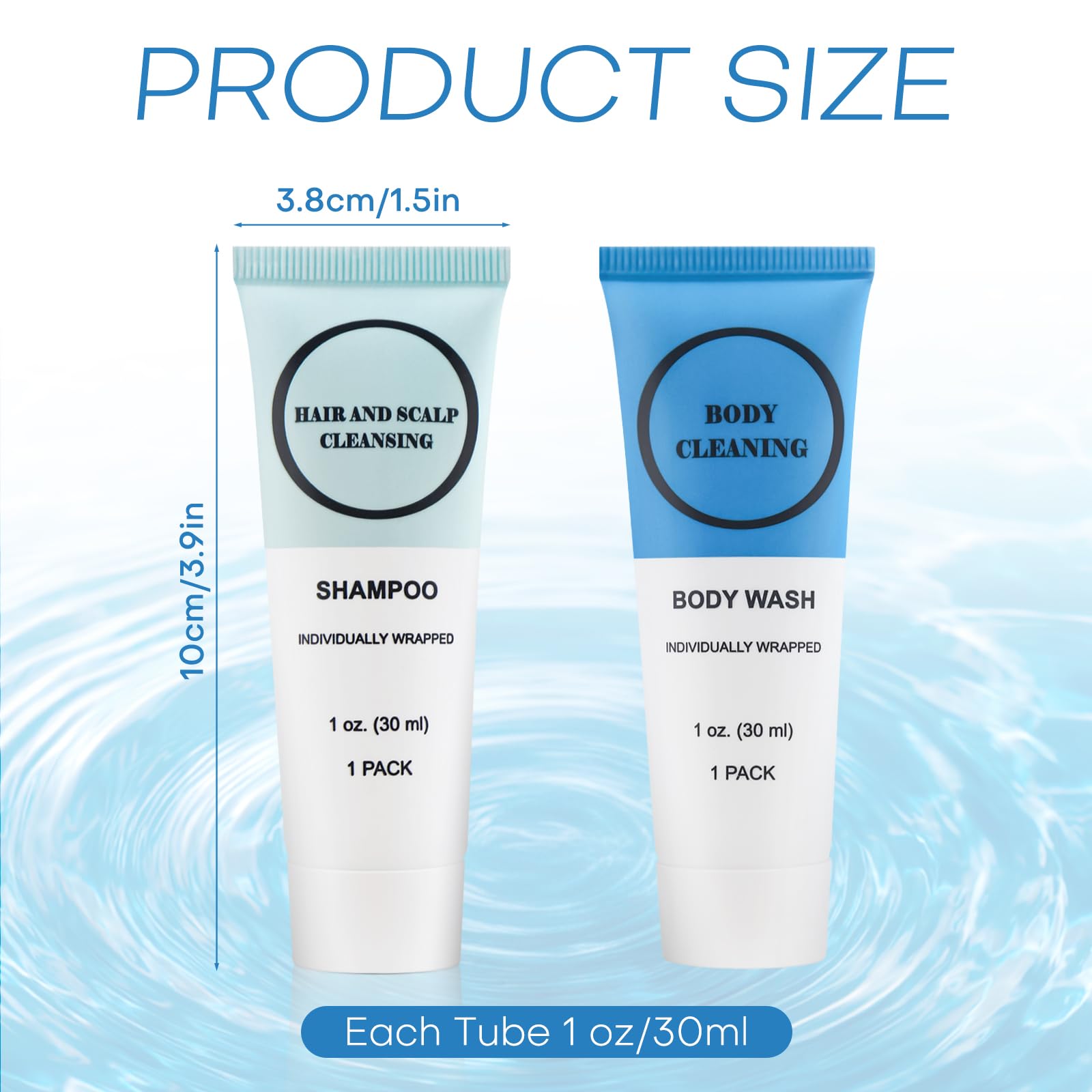 RSQAZQ gel douche voyage, flacon 30 ml, emballage individuel.