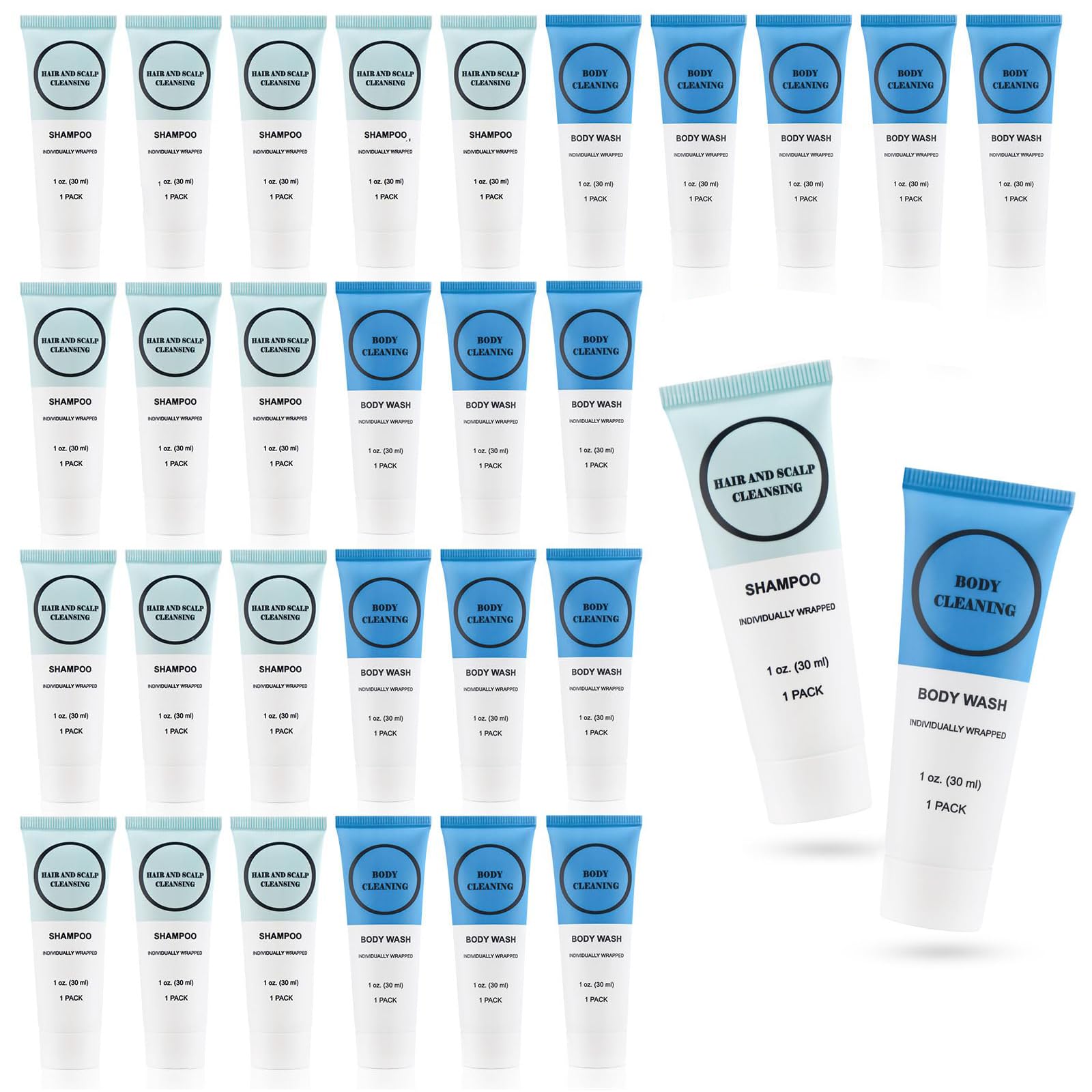RSQAZQ shampoo voyage, flacon 30 ml, emballage individuel, pratique pour déplacements.