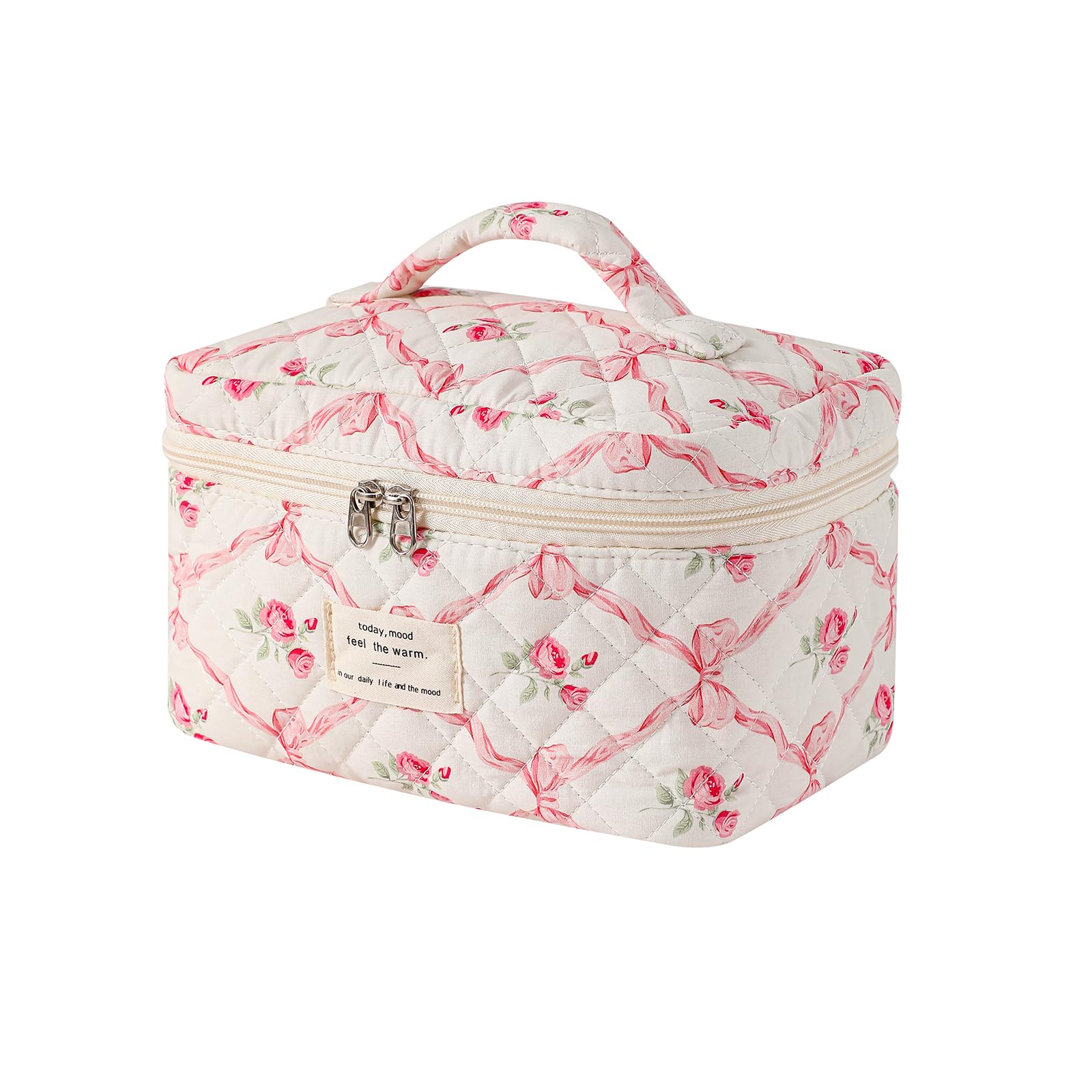 RSRSLEII pochette maquillage matelassée à fleurs, pratique en voyage pour vos essentiels beauté