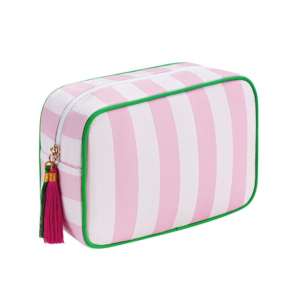 RSRSLEII pochette maquillage rayures rose, rangement compact pour voyages et sorties quotidiennes.