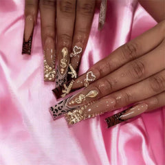 Ongles RTKHFZE XL auto-collants carrés avec bout Français et motifs élégants pour style rapide.