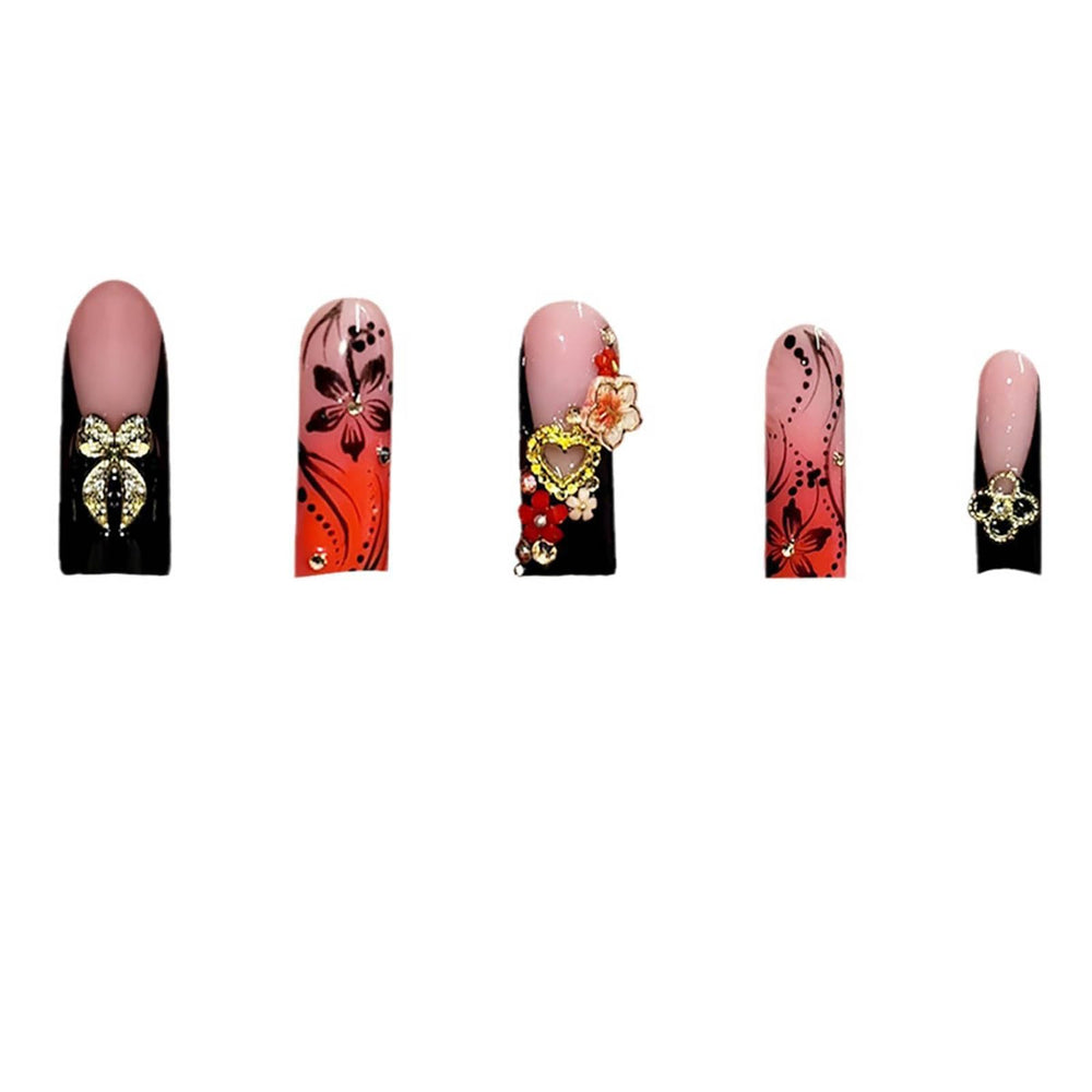 Ongles RTKHFZE fleurs 3D et strass sur rose.