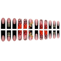 Ongles RTKHFZE rose francais coeur dore metallique.