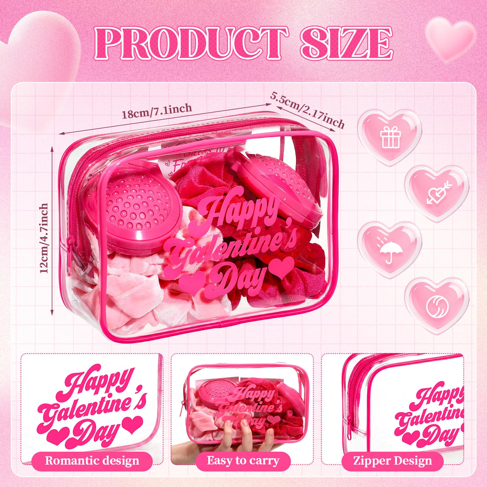 Sac galentine Rtteri rose transparent, résistant et facile à nettoyer, idéal cadeau groupe