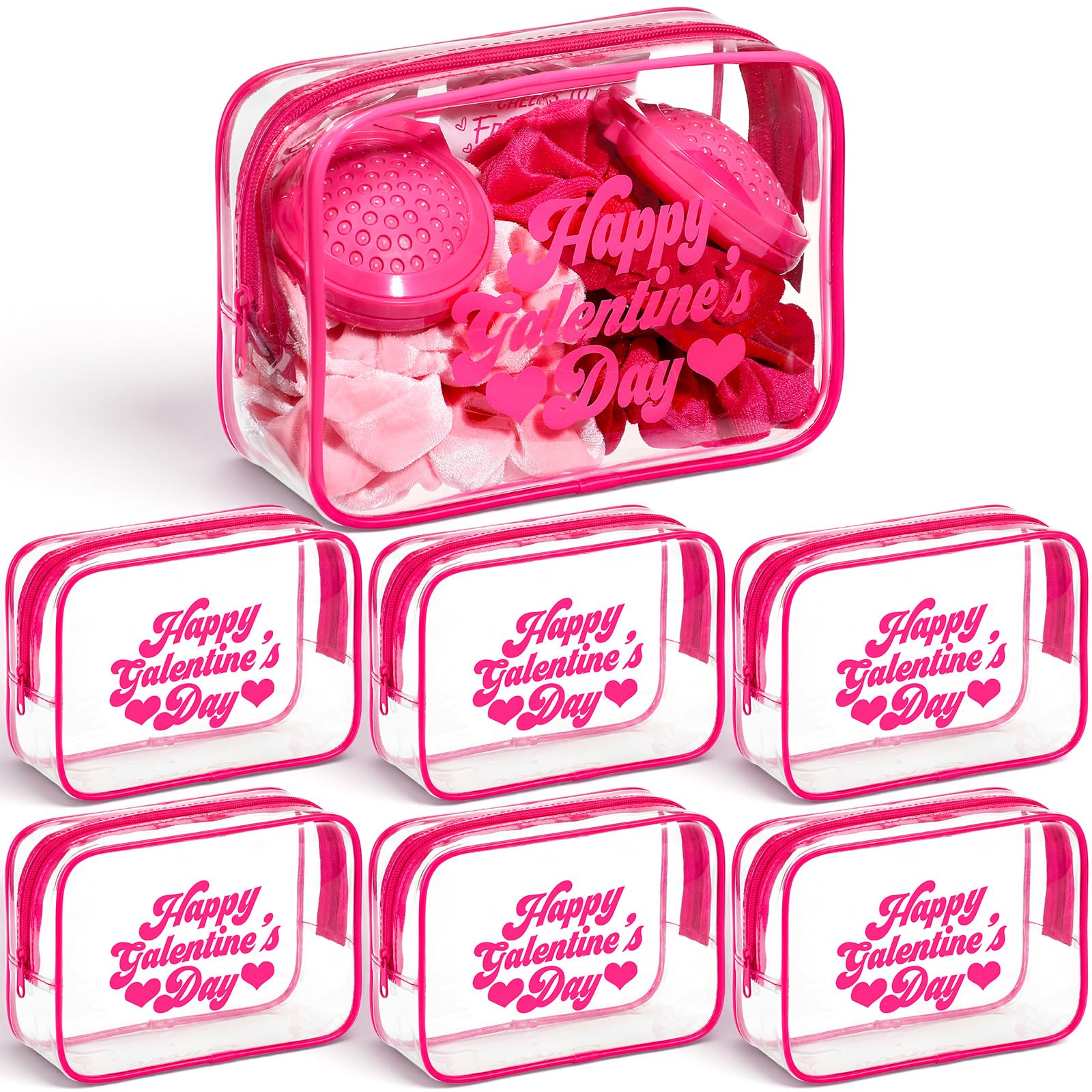 Rtteri sac maquillage galentine rose transparent avec cadre, rangement élégant pour cosmétiques lors d'une fête