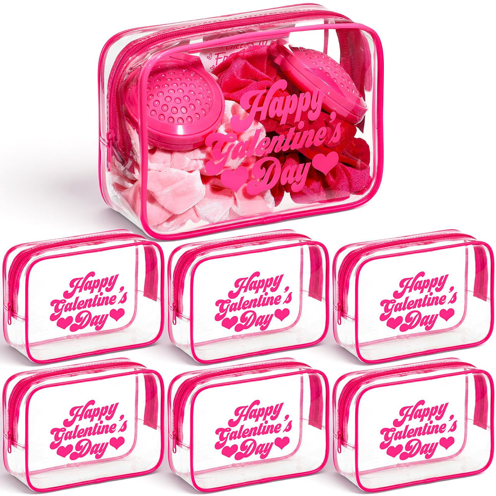 Rtteri sac maquillage galentine rose transparent avec cadre, rangement élégant pour cosmétiques lors d'une fête