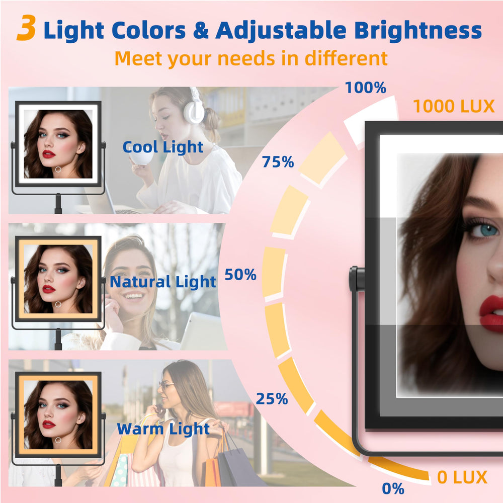 Ruacq miroir avec grossissements 1X et 10X pour maquillage précis.