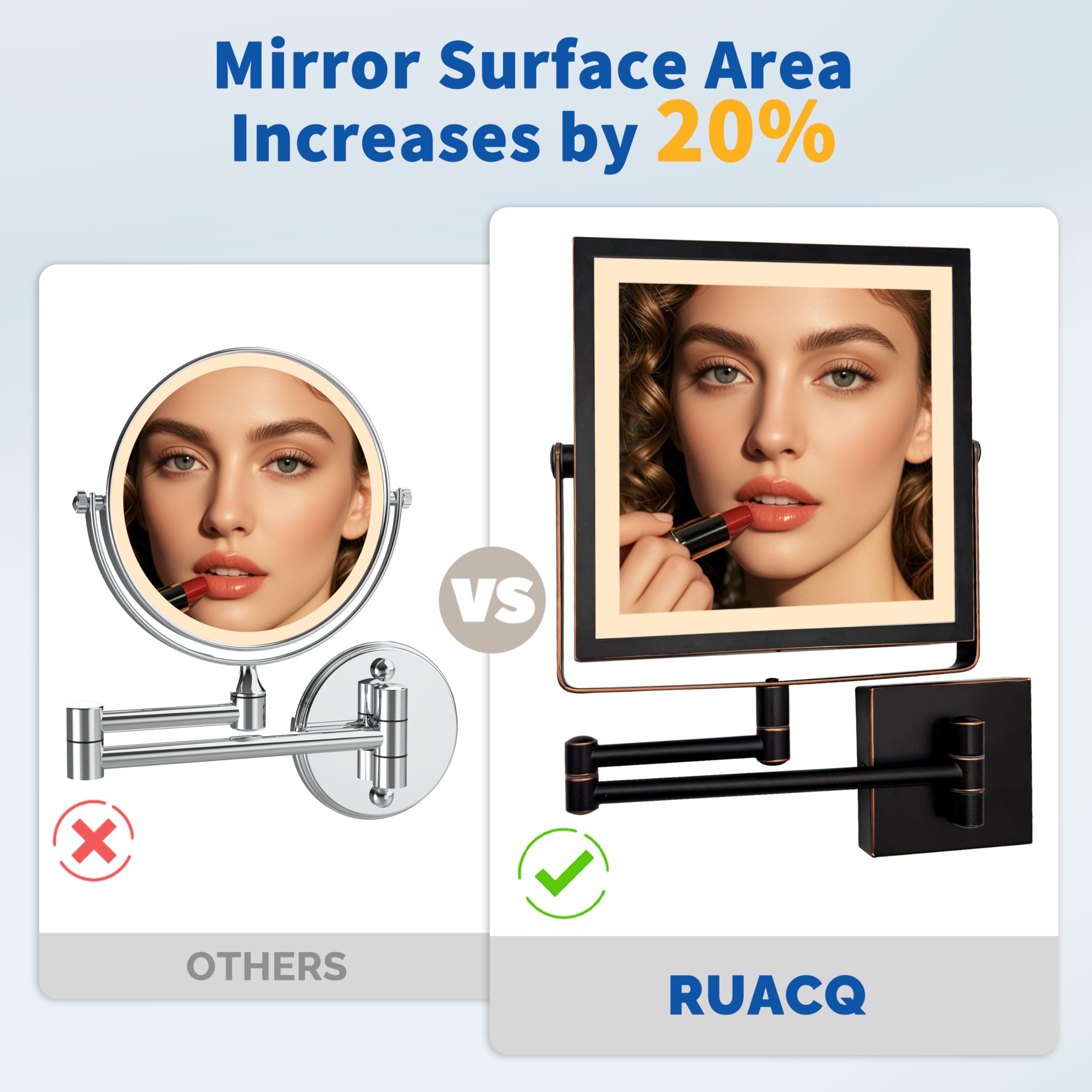 Miroir Ruacq avec batterie 4000 mAh pour autonomie sans prise.