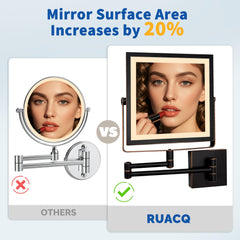 Miroir Ruacq avec batterie 4000 mAh pour autonomie sans prise.