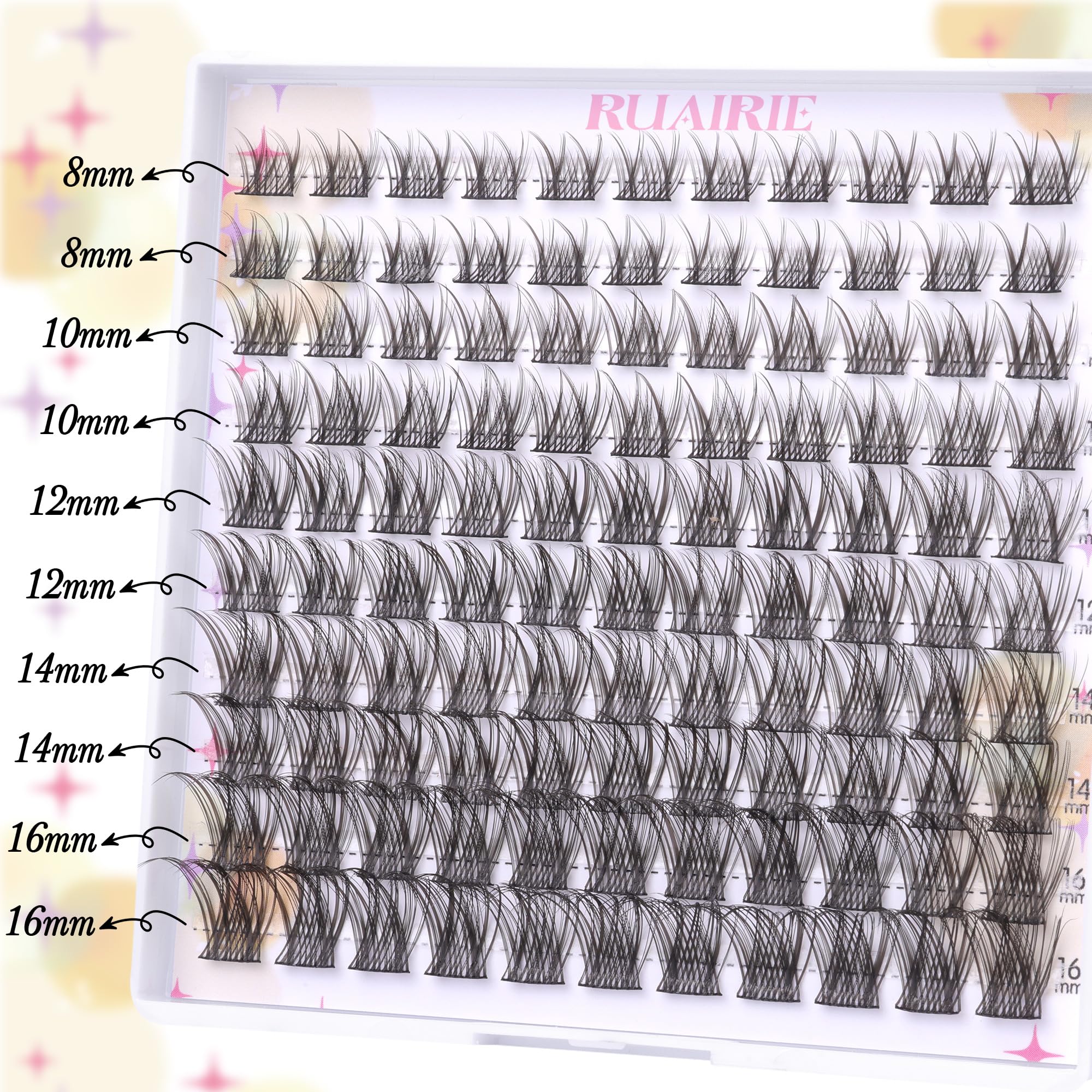 Ruairie cils en grappes 12 mm, 22 pièces, pour un volume subtil et élégant.
