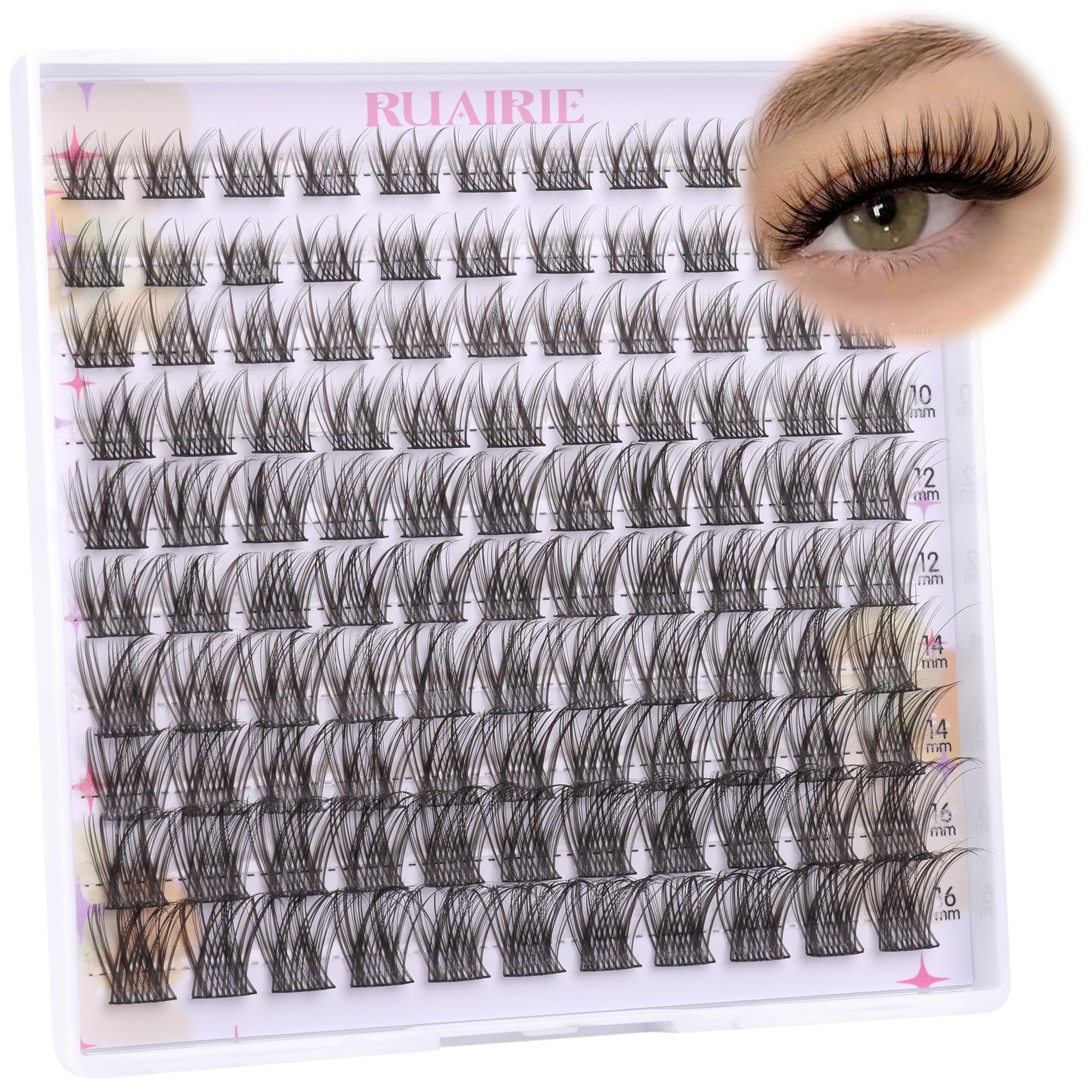 Ruairie cils en grappes 8 mm, 22 pièces, pour un look naturel rapide.