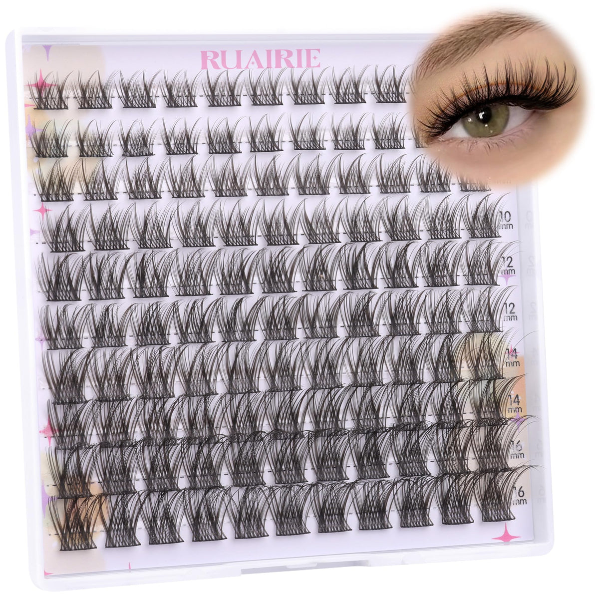 Ruairie cils en grappes 8 mm, 22 pièces, pour un look naturel rapide.