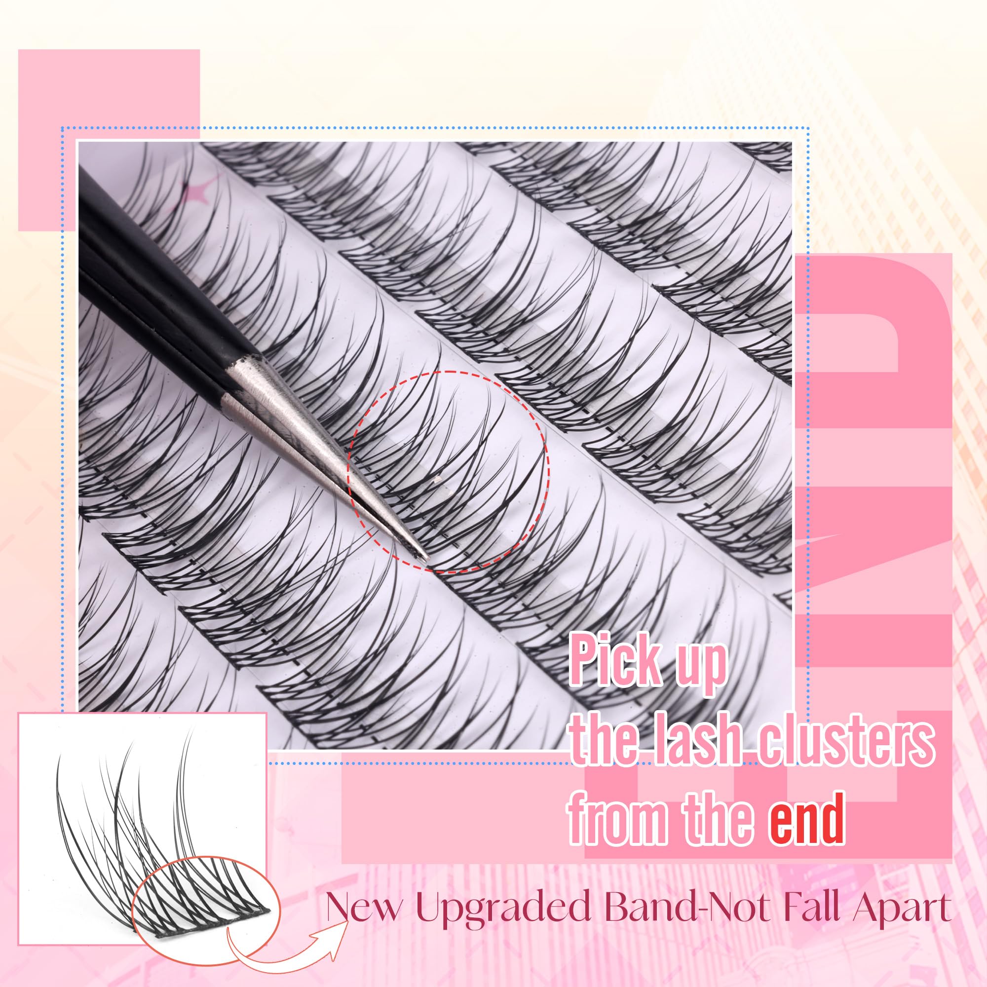 Ruairie Lash Clusters, longueurs mélangées 9-11 mm pour un rendu progressif.