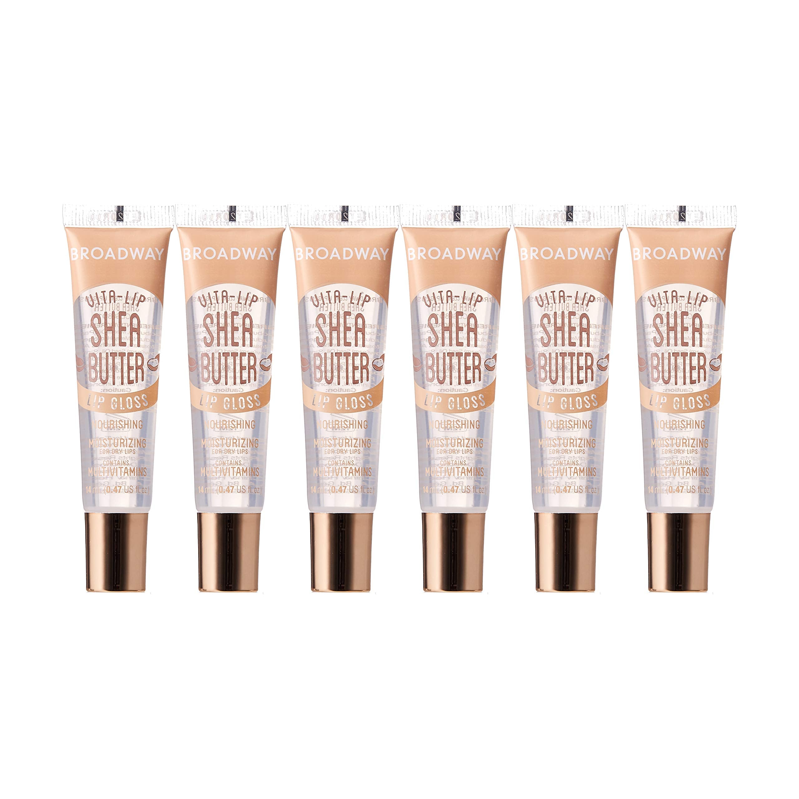 Ruby Kisses Broadway Vita-Lip Gloss, bouteille transparente prête pour l'usage quotidien.