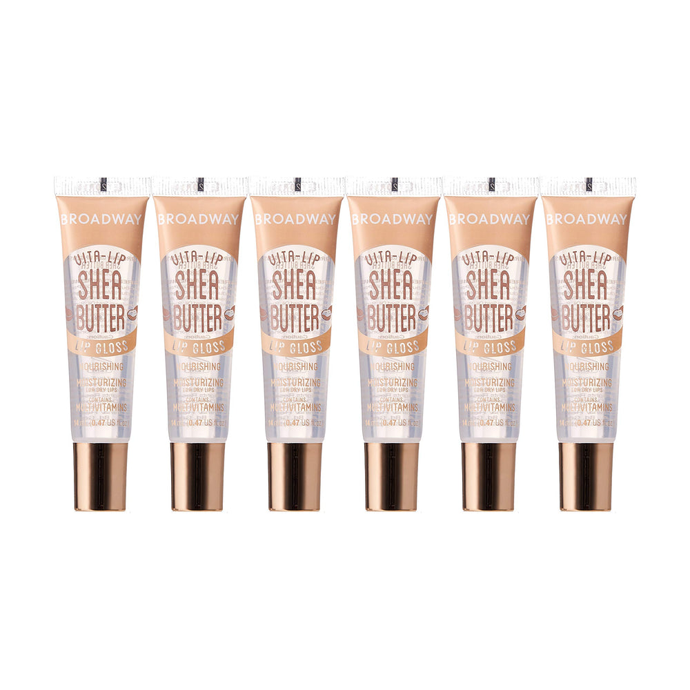 Ruby Kisses Broadway Vita-Lip Gloss, bouteille transparente prête pour l'usage quotidien.