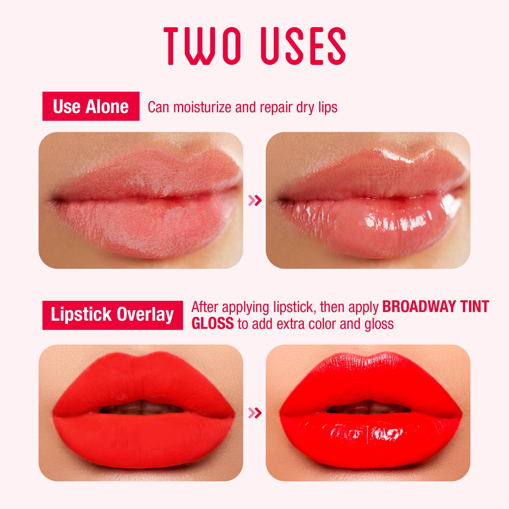 Ruby Kisses Broadway Vita-Lip gloss rouge-eclat, effet nourrissant pour des lèvres confortables.