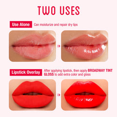 Ruby Kisses Broadway Vita-Lip gloss rouge-eclat, effet nourrissant pour des lèvres confortables.