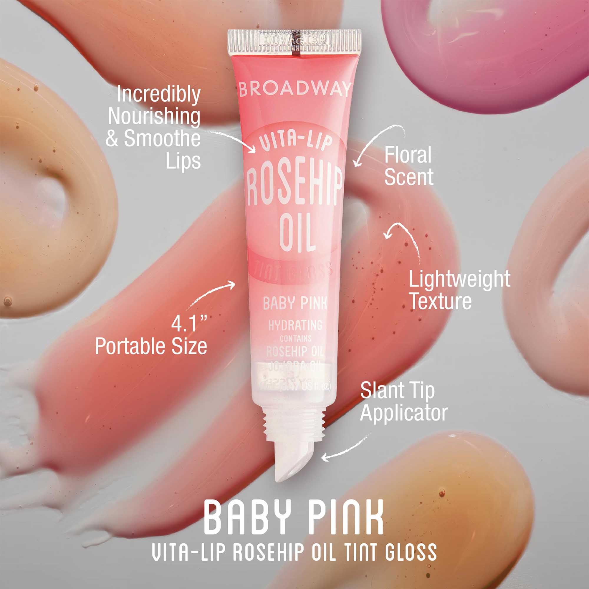 Ruby Kisses Broadway Vita-Lip gloss avec applicateur doux pour soin quotidien.