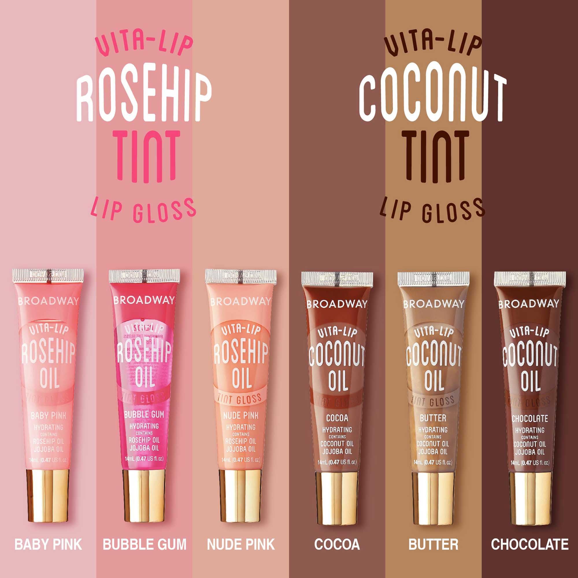 Ruby Kisses Broadway Vita-Lip gloss huile de rosehip pour hydratation nourrissante.