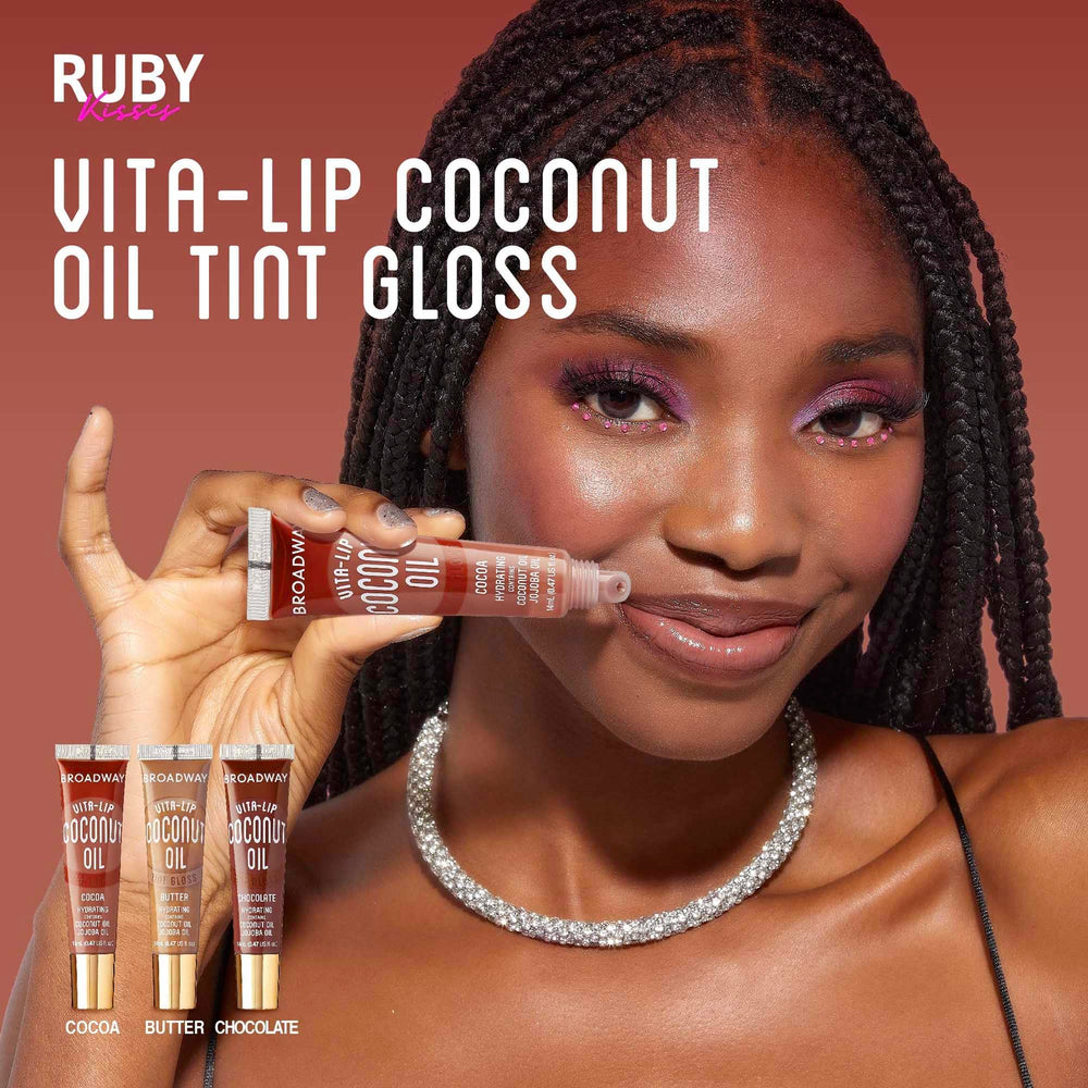 Ruby Kisses Broadway Vita-Lip gloss texture légère, fini non collant.
