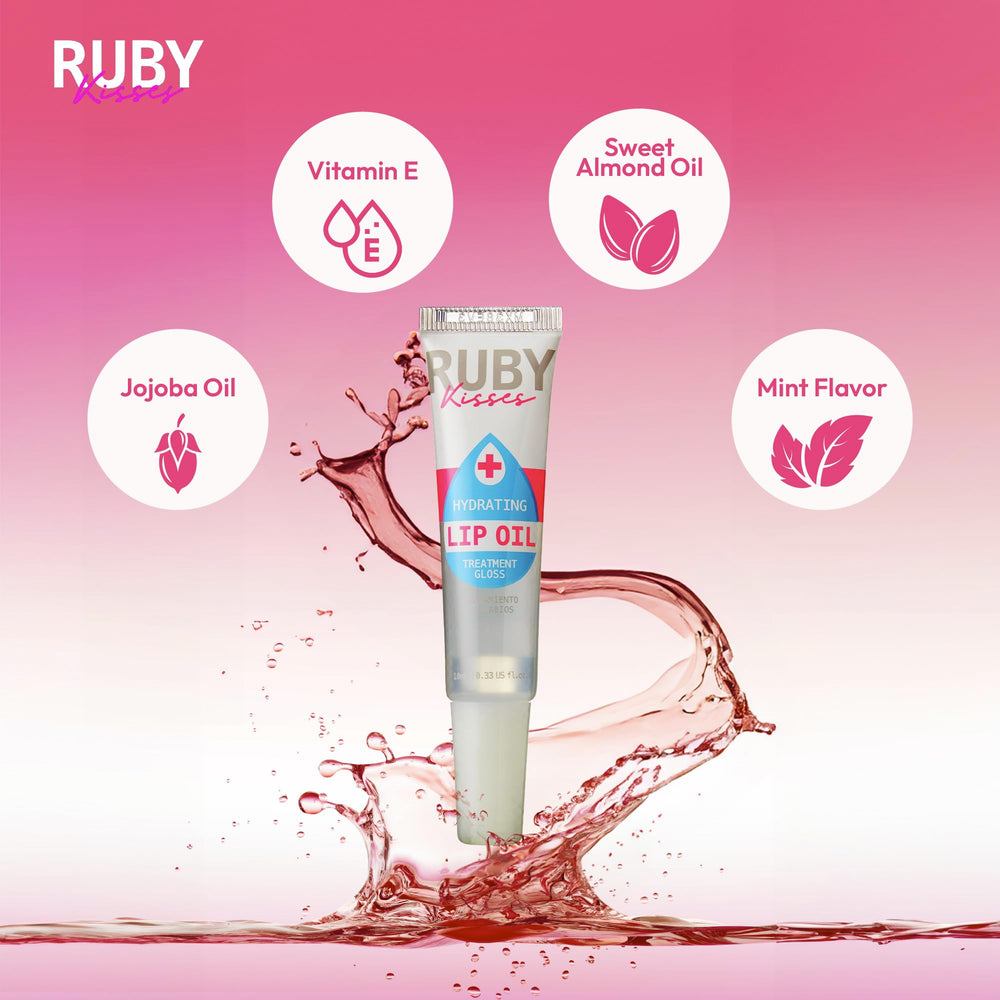 Ruby Kisses huile lèvres claire RLO01 – bouteille élégante prête à hydrater vos lèvres.