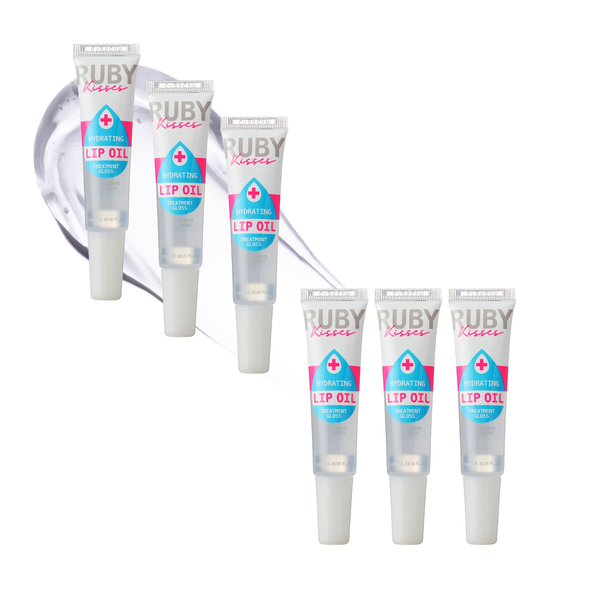 Ruby Kisses huile lèvres claire RLO01 Pack 6 – emballage attrayant pour hydratation pratique.