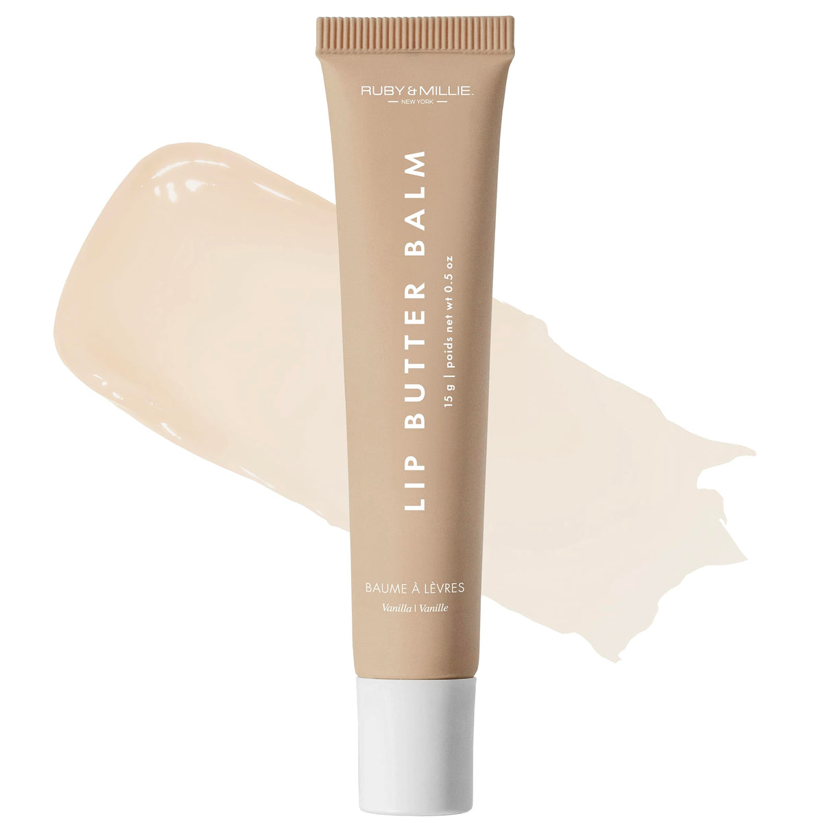Ruby et Millie Lip Balm Vanille avec applicateur silicone pour une application précise et propre.