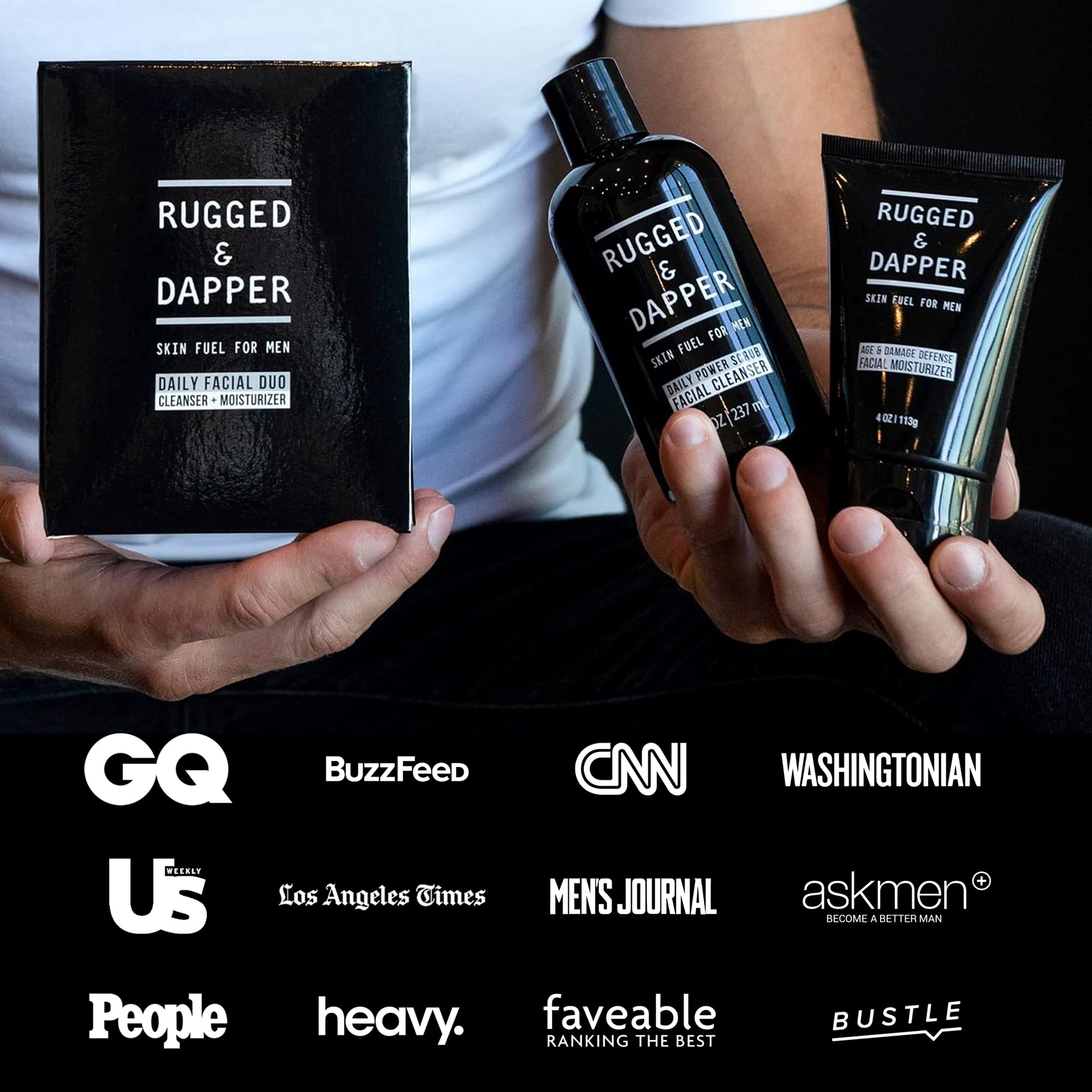 RUGGED & DAPPER packaging élégant et pratique pour la routine masculine.