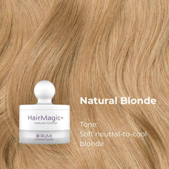 Rumi HairMagic+ poudre racines grises, fini naturel qui se fond avec votre couleur.