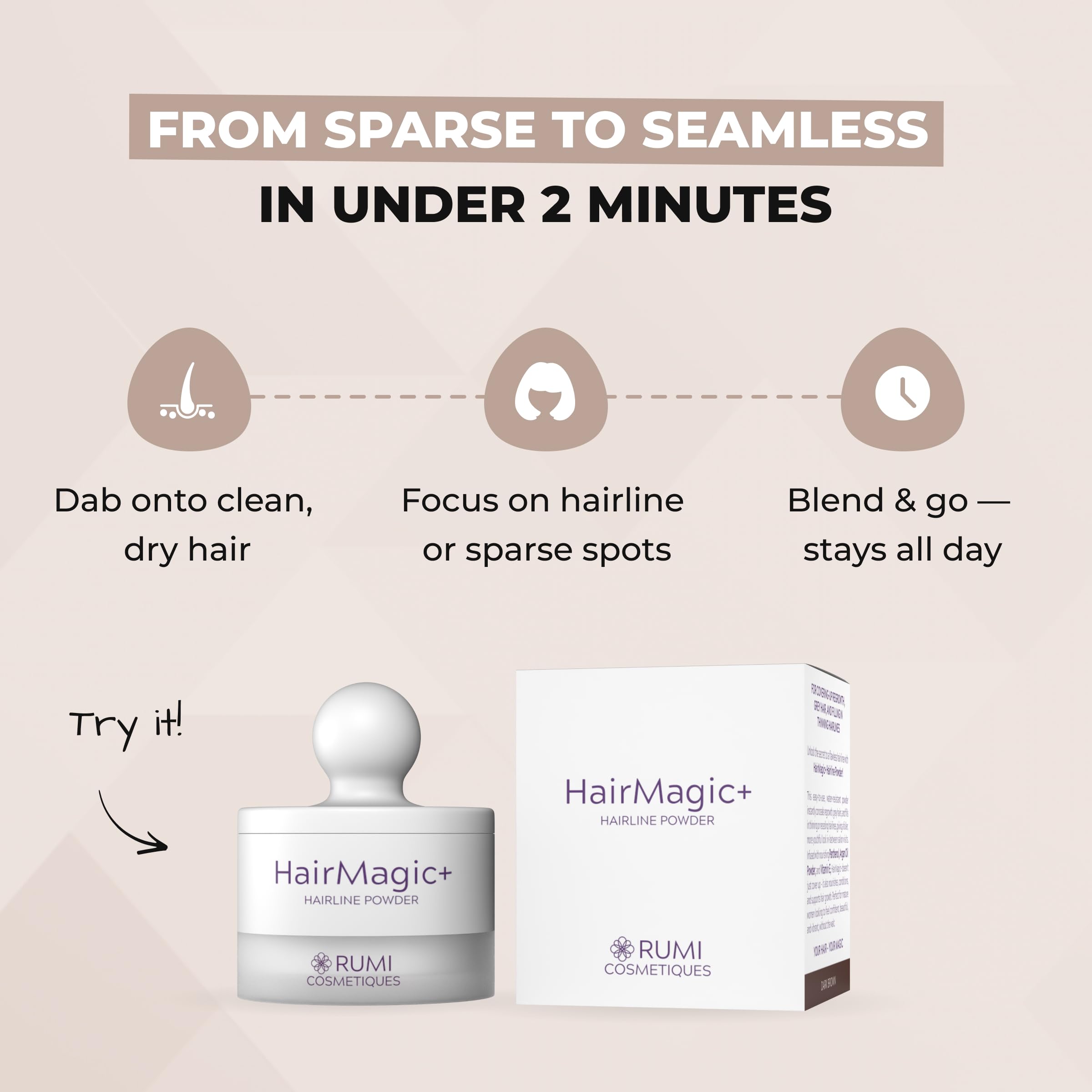 Rumi HairMagic+ pinceau double embout pour application précise et rapide.