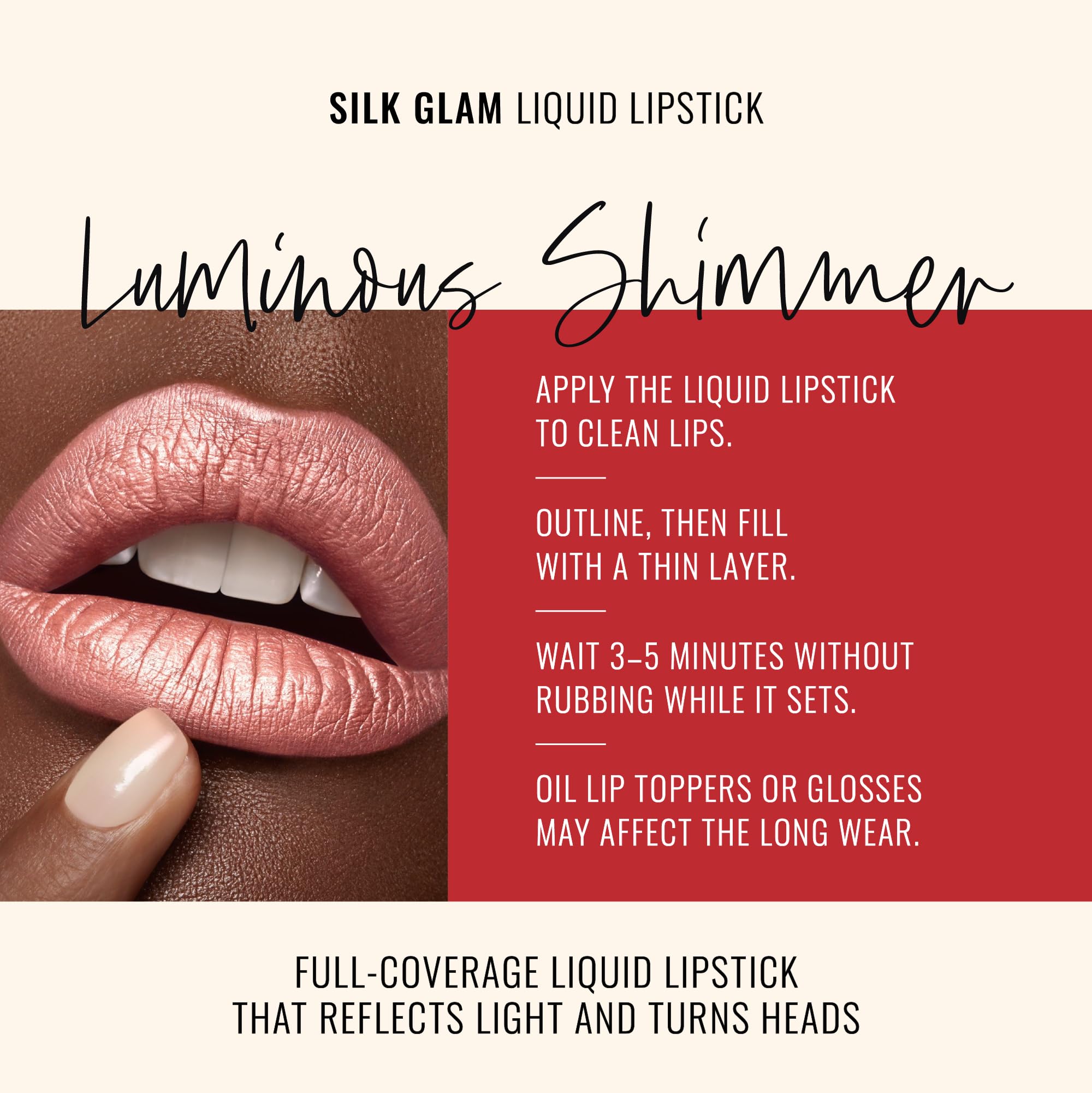 Application rouge liquide visible, adhérence sans transfert apparent.