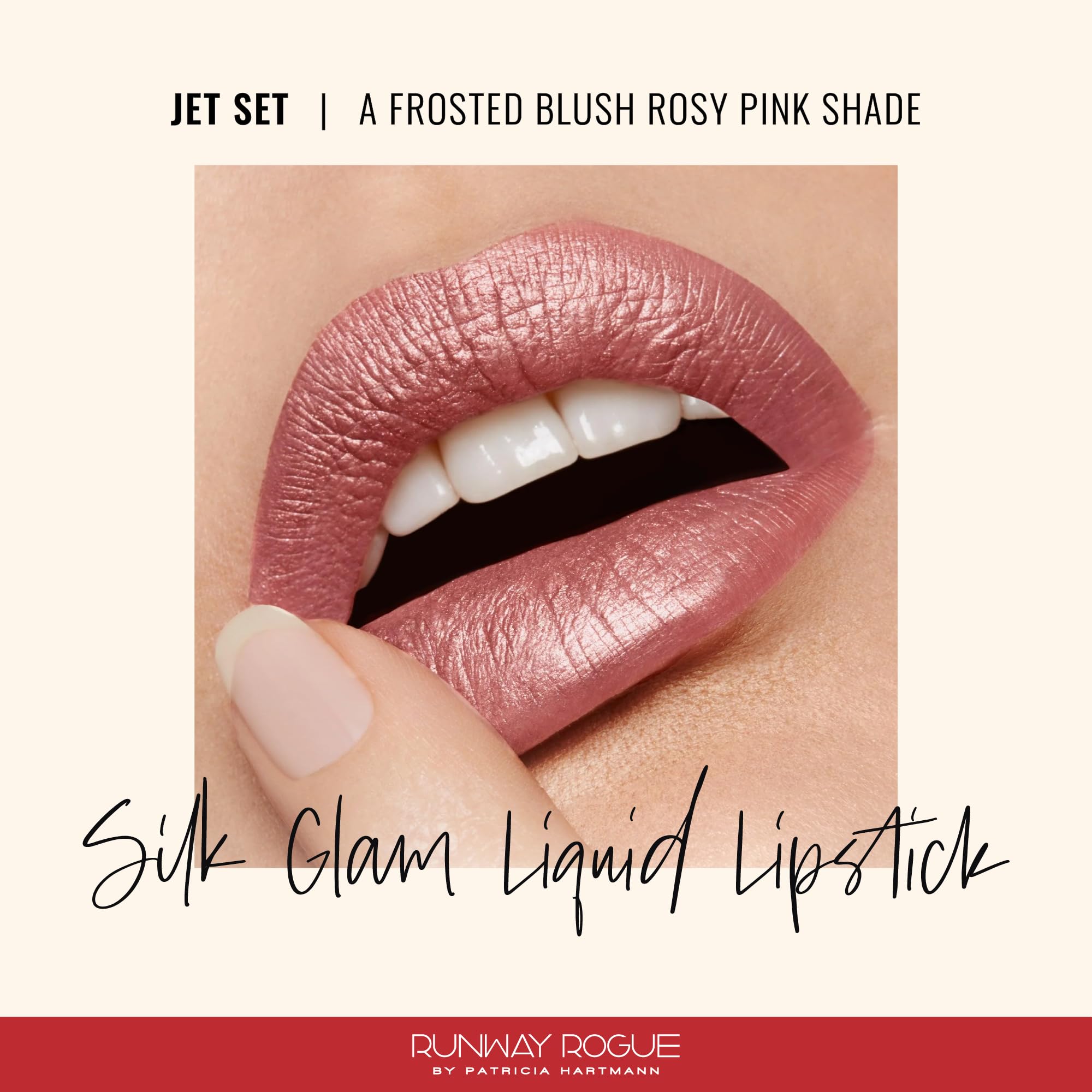 Échantillon-teinte rose givré sur peau, couleur rosée et effet lumineux.