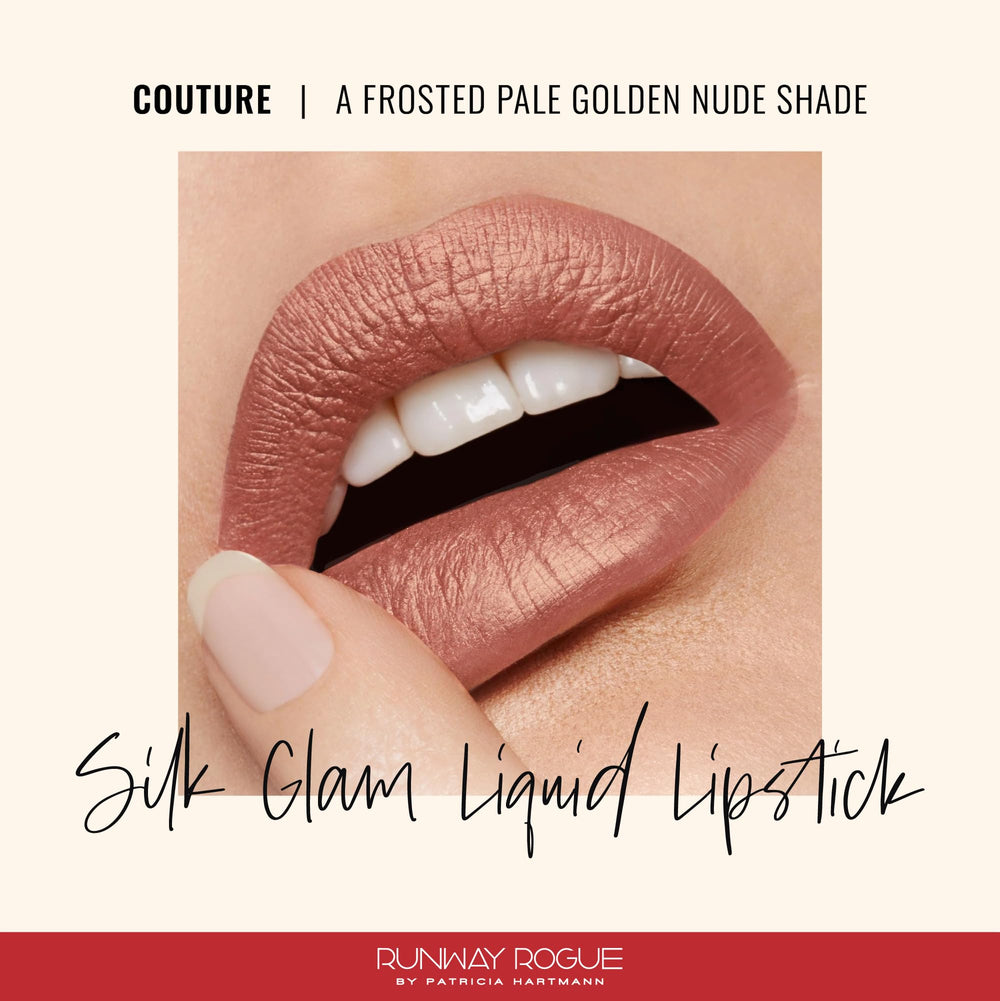 Runway Rogue Silk Glam Couture teinte neutre doré pâle longue tenue sans transfert.