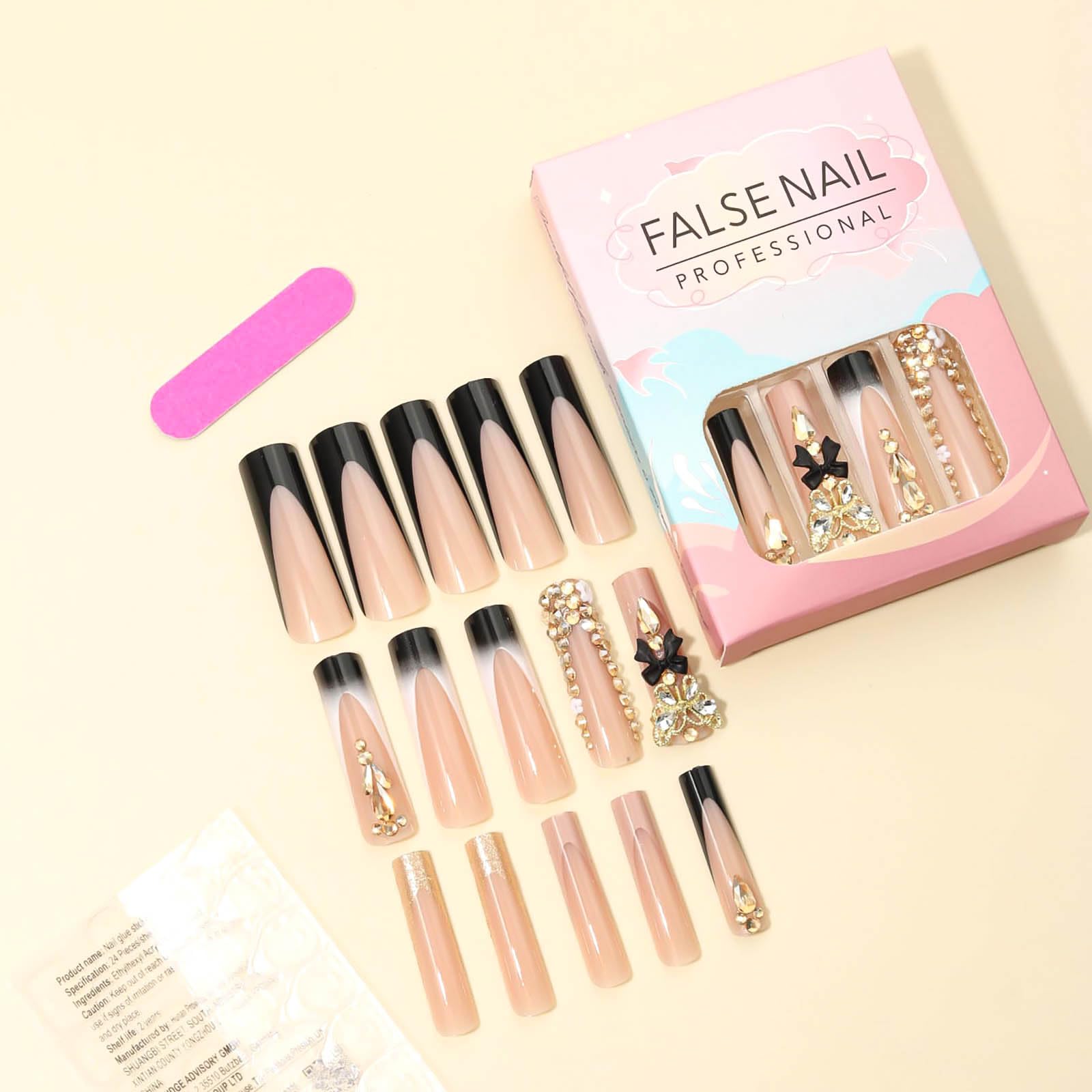 Ongles RUOKEXIN avec nœud noir, style raffiné et confort durable.