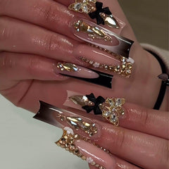 Ongles RUOKEXIN noirs à pointe française, élégants et durables pour salon ou usage quotidien.
