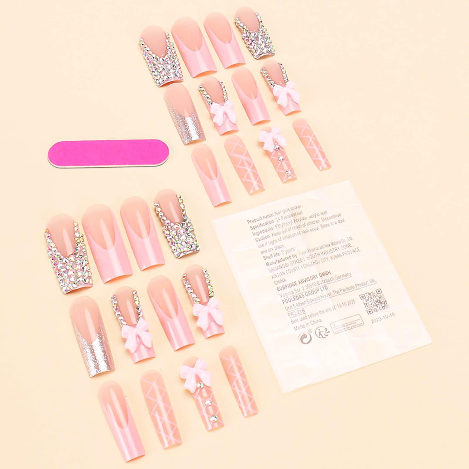 Ongles RUOKEXIN au bord franc rose avec strass pour un look raffiné.