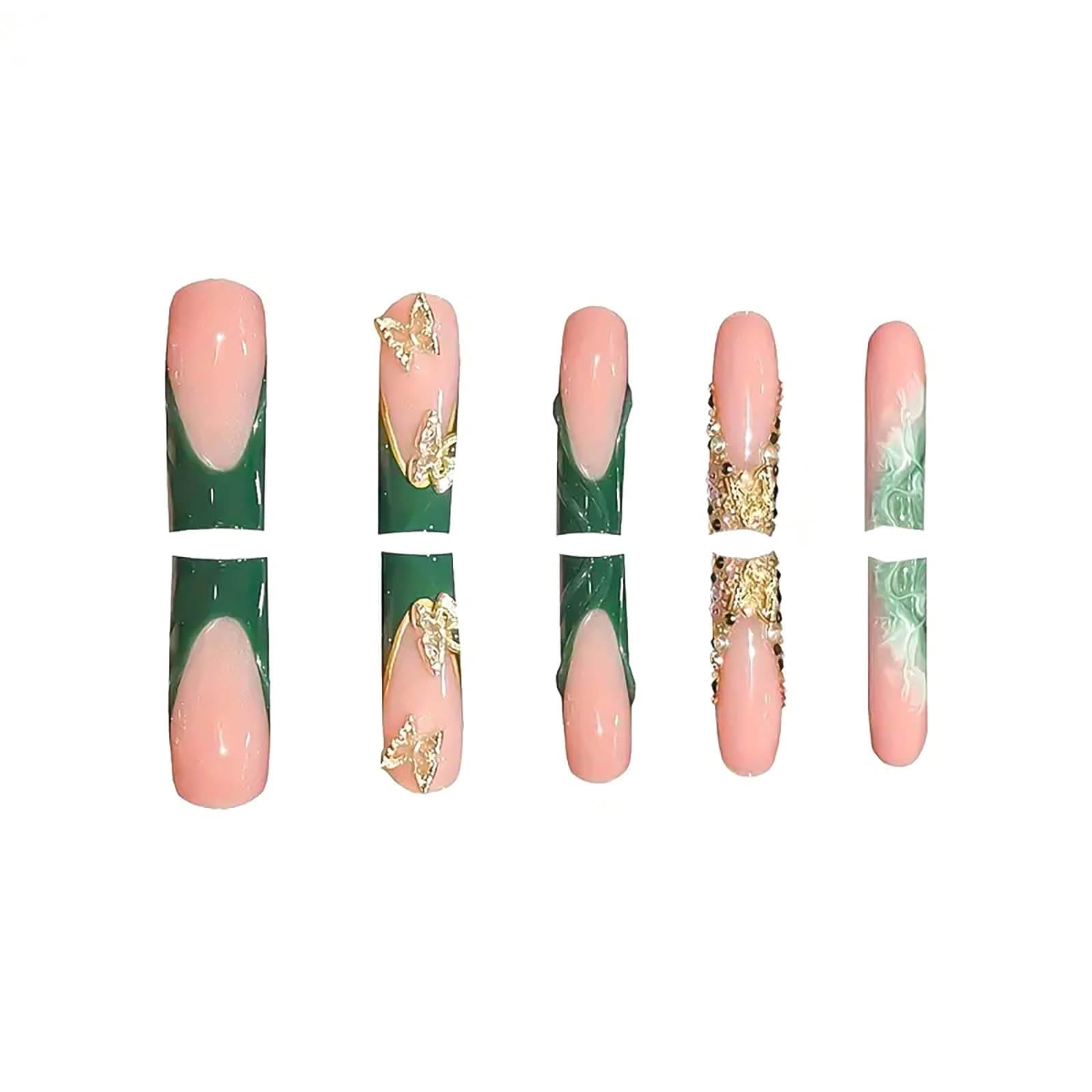 Ongles RUOKEXIN vert doree avec paillettes, style glamour instantané